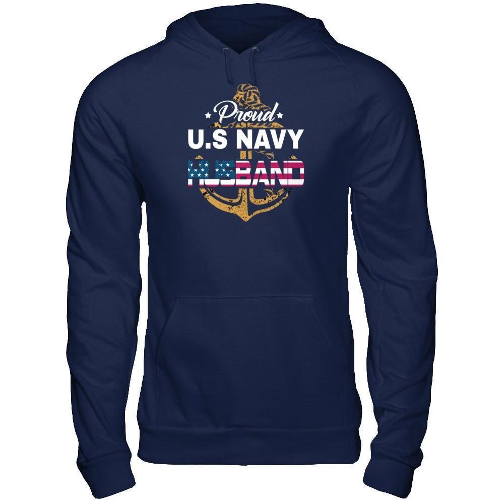 Proud US Navy Husband-T-Shirt & Hoodie-Pullover Hoodie-Navy