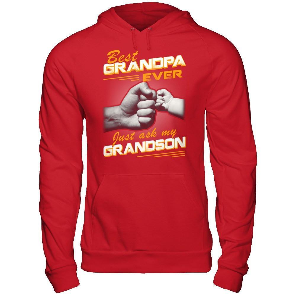 Best Grandpa Ever Just Ask My Grandson-T-Shirt & Hoodie-Pullover Hoodie-Red