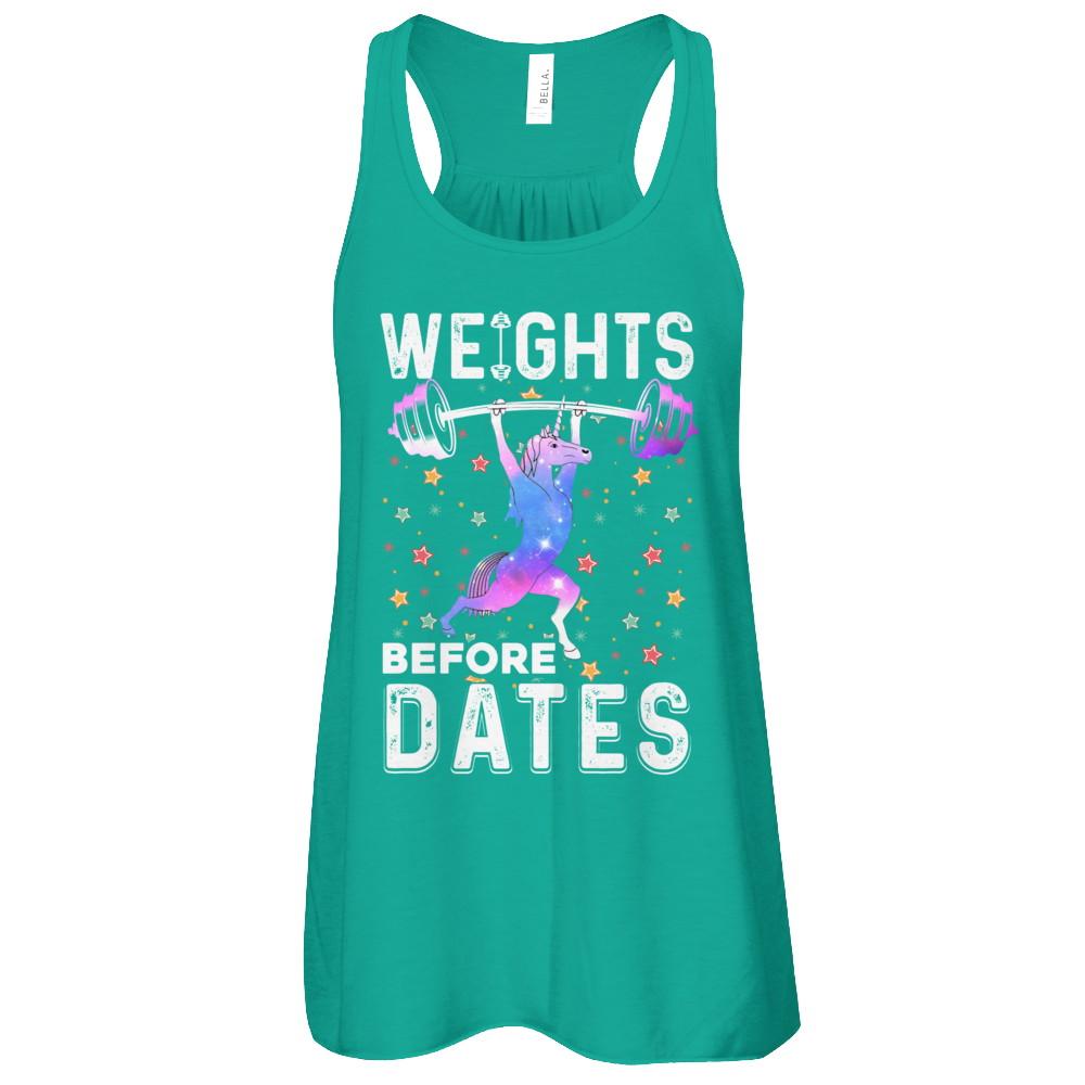 Weights Before Dates Unicorn Gym Weight Lifting-T-Shirt & Tank Top-Women's Flowy Racerback Tank-Kelly