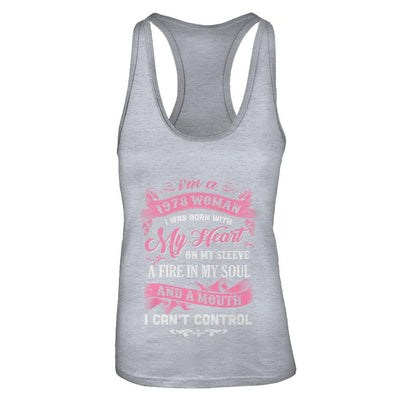Vintage 1978 Woman 43 Birthday I Was Born With My Heart-T-Shirt & Tank Top-Women's Ideal Racerback Tank-Heather Grey