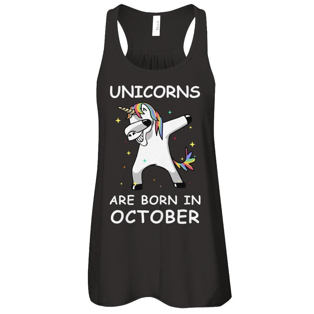 Unicorns Are Born In October Cute Dabbing-T-Shirt & Tank Top-Women's Flowy Racerback Tank-Black