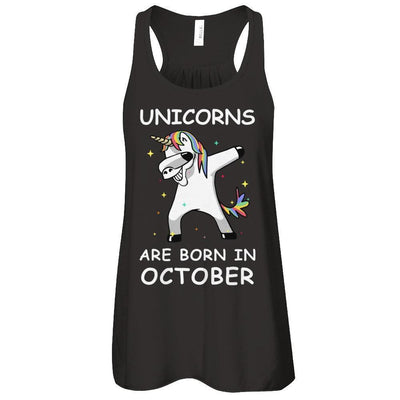 Unicorns Are Born In October Cute Dabbing-T-Shirt & Tank Top-Women's Flowy Racerback Tank-Black