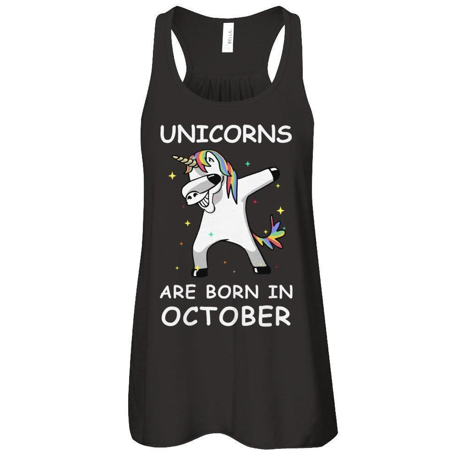 Unicorns Are Born In October Cute Dabbing-T-Shirt & Tank Top-Women's Flowy Racerback Tank-Black