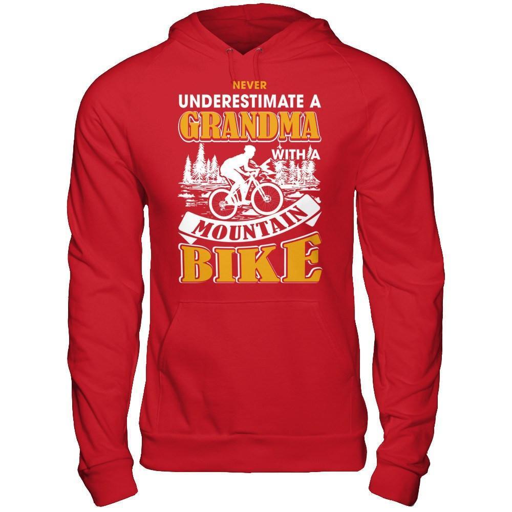 Never Underestimate A Grandma With A Mountain Bike-T-Shirt & Hoodie-Pullover Hoodie-Red