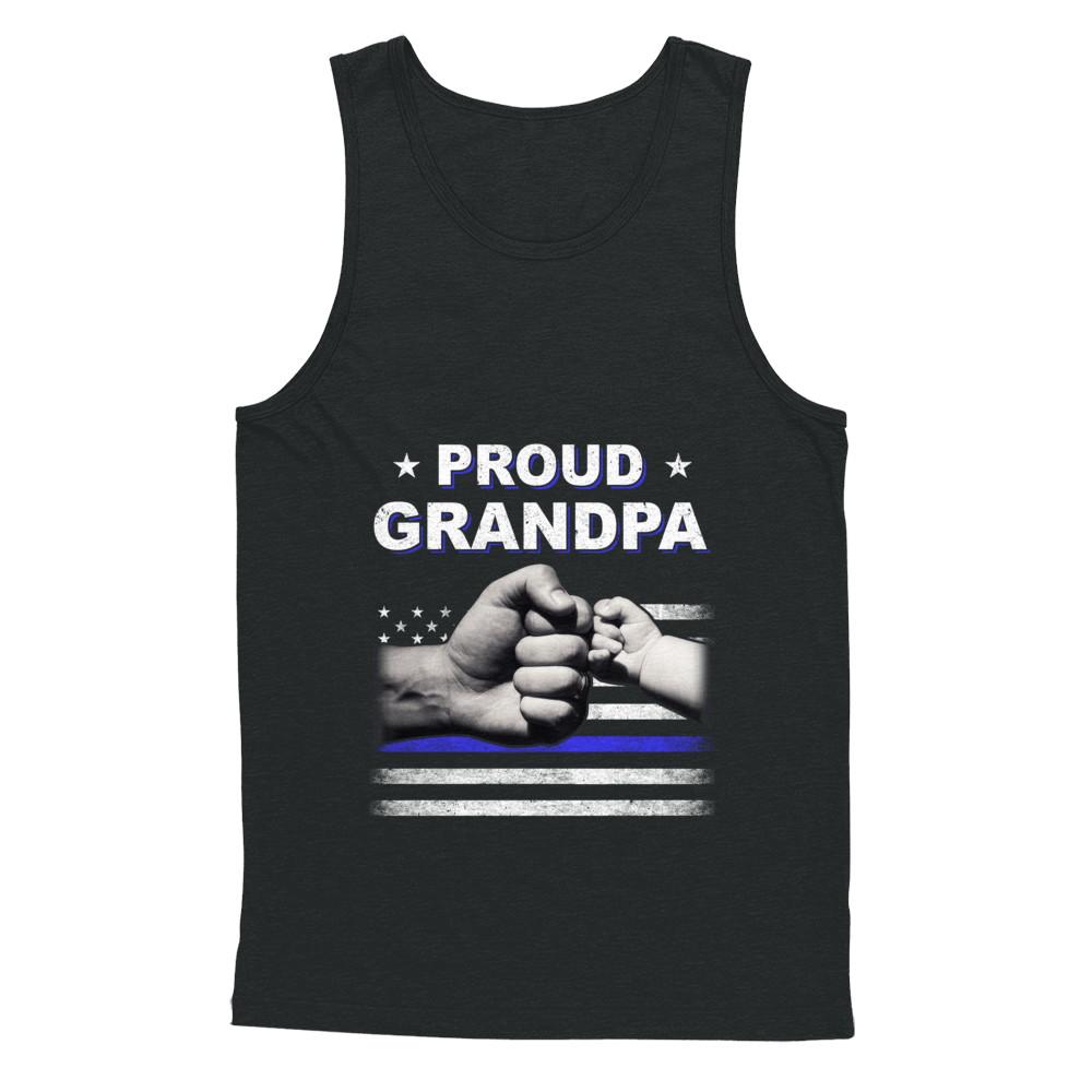 Proud Grandpa Police Thin Blue Line Flag Fathers Day-T-Shirt & Hoodie-Unisex Tank-Black