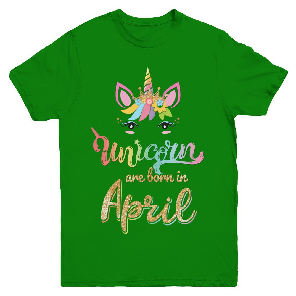 Cute Unicorns Are Born In April Birthday Gift Youth-Youth Shirt-Youth T-Shirt-Irish Green