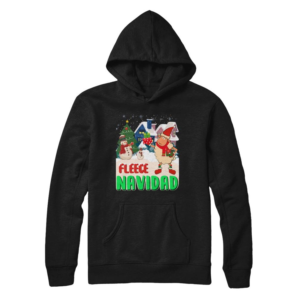 Fleece Navidad Sheep Lamb Christmas Gifts Spanish-T-Shirt & Sweatshirt-Pullover Hoodie-Black