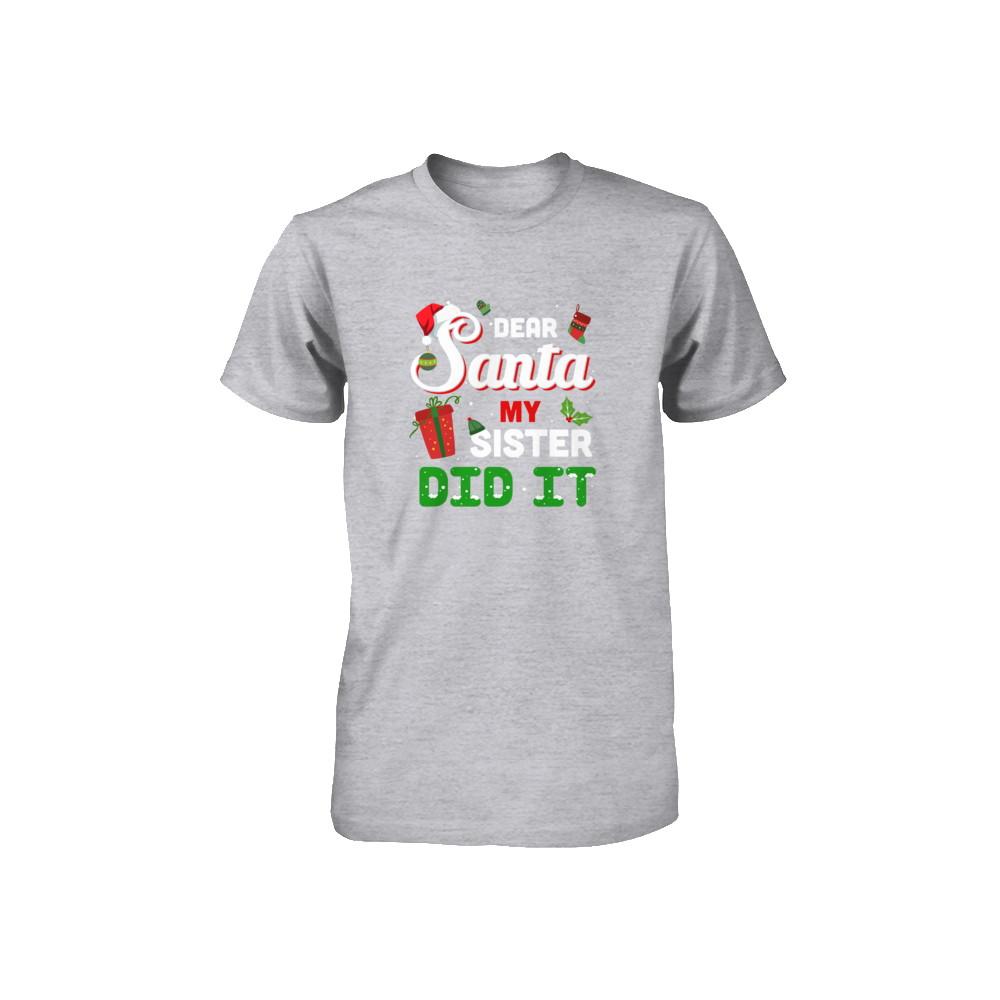 Dear Santa My Sister Did It Christmas Brother Youth-T-Shirt & Sweatshirt-Youth T-Shirt-Athletic Heather
