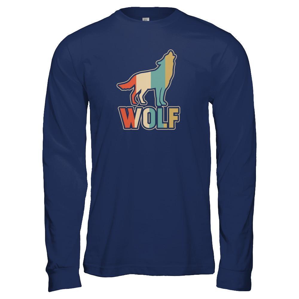 Classic Vintage Retro Style Wolf-T-Shirt & Tank Top-Long Sleeve T-Shirt-Navy