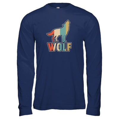 Classic Vintage Retro Style Wolf-T-Shirt & Tank Top-Long Sleeve T-Shirt-Navy