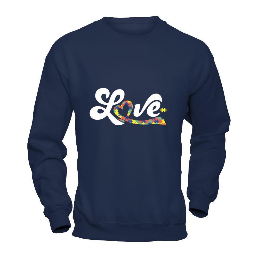 Love Autism Awareness-T-Shirt & Hoodie-Crewneck Sweatshirt-Navy