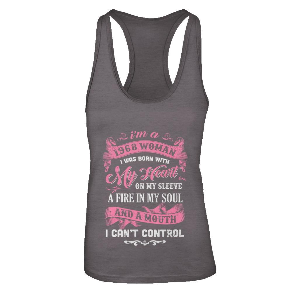Vintage 1968 Woman 53 Birthday I Was Born With My Heart-T-Shirt & Tank Top-Women's Ideal Racerback Tank-Dark Grey