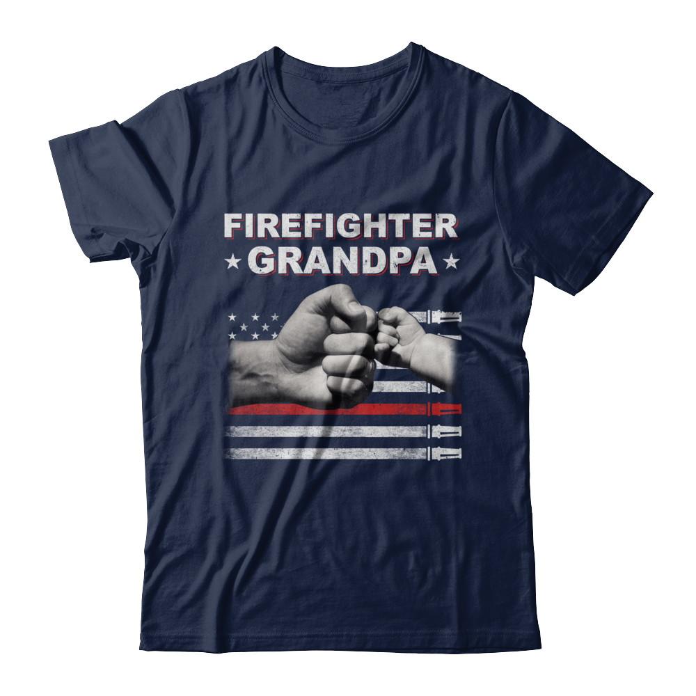 Firefighter Fireman Grandpa American Flag Fathers Day-T-Shirt & Hoodie-Classic T-Shirt-Navy