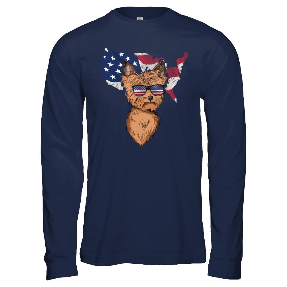 Funny Patriot Yorkie Dog 4Th Of July American Flag-T-Shirt & Hoodie-Long Sleeve T-Shirt-Navy