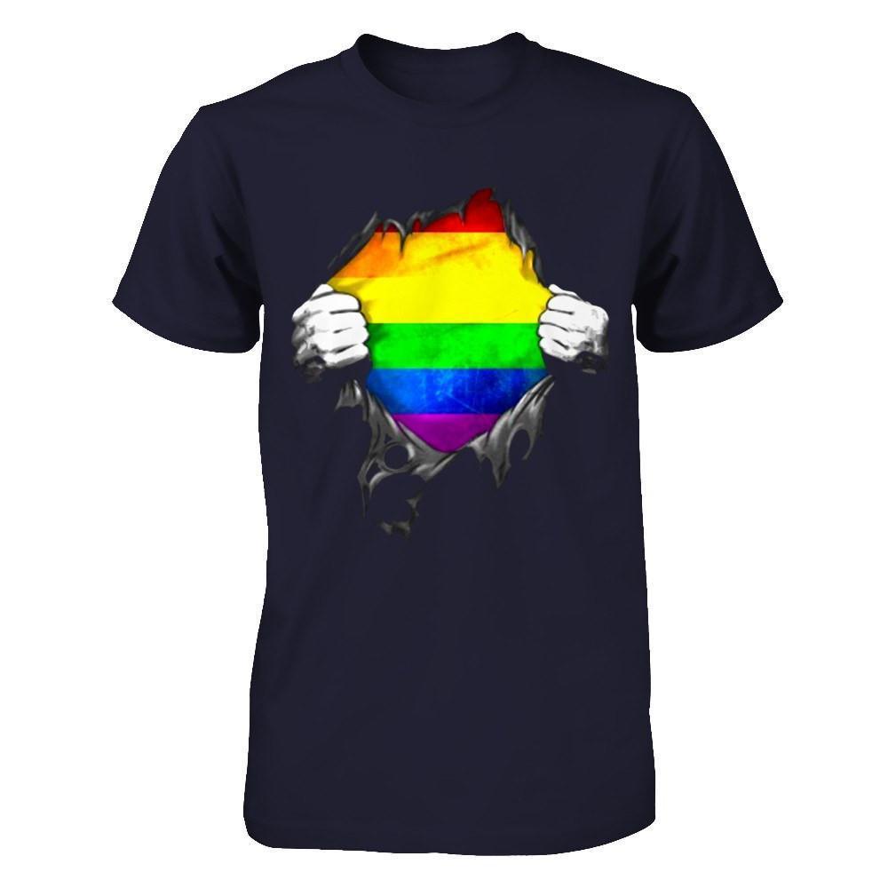 Rainbow Lesbian Gay Pride LGBT Super Stronger-T-Shirt & Hoodie-Premium T-Shirt-Midnight Navy
