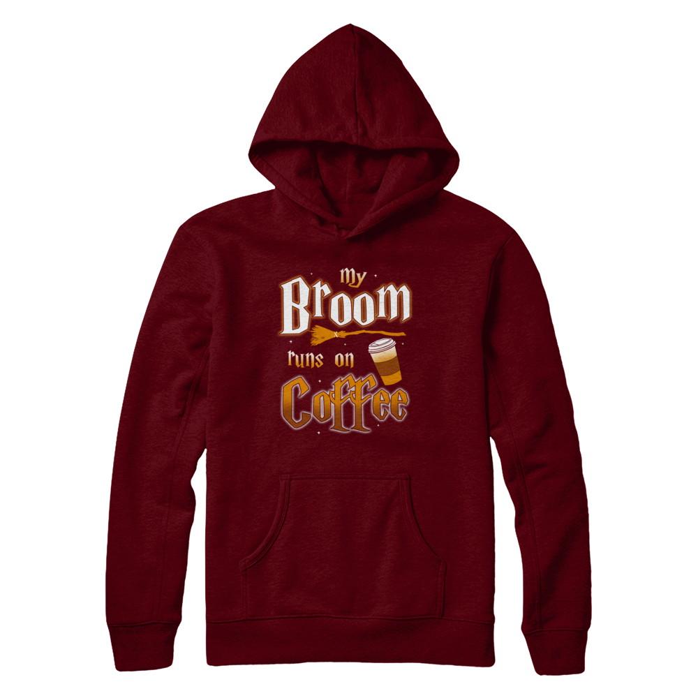 My Broom Runs On Coffee Halloween Witch Costume-T-Shirt & Hoodie-Pullover Hoodie-Maroon