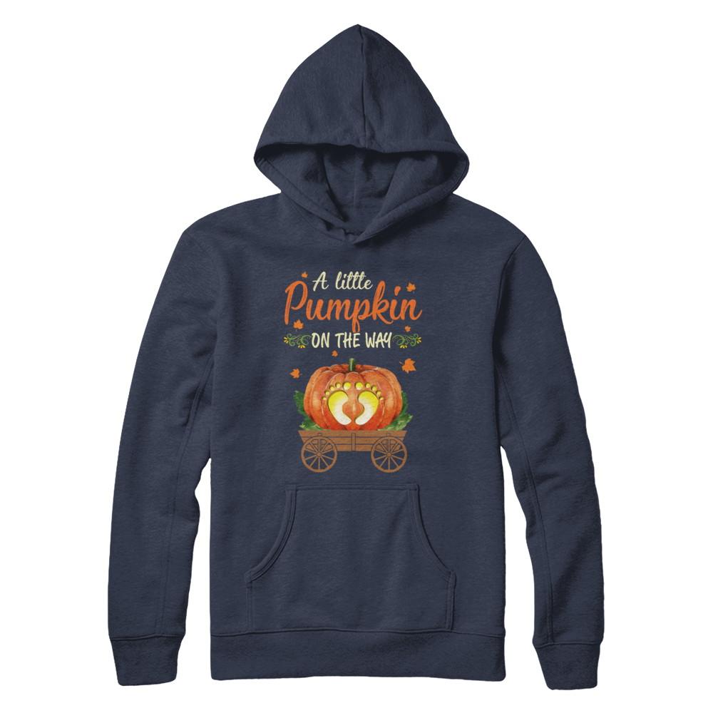 Funny Little Pumpkin On The Way Pregnant Halloween-T-Shirt & Hoodie-Pullover Hoodie-Navy