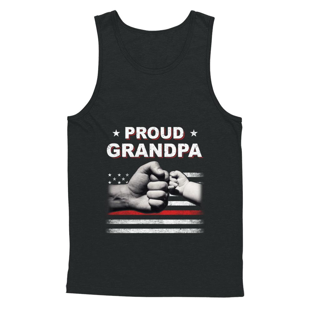 Proud Grandpa Fireman Firefighter Thin Red Line Flag Fathers Day-T-Shirt & Hoodie-Unisex Tank-Black