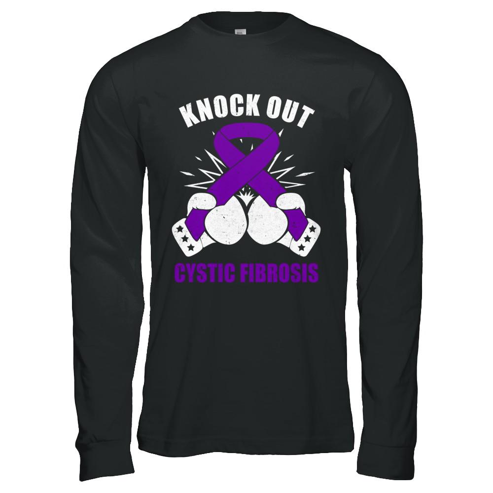 Boxing Knock Out Cystic Fibrosis Awareness Support-T-Shirt & Hoodie-Long Sleeve T-Shirt-Black
