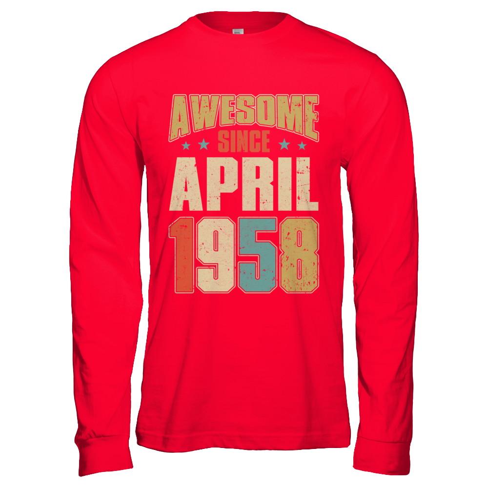 Vintage Retro Awesome Since April 1958 63th Birthday-T-Shirt & Hoodie-Long Sleeve T-Shirt-Red
