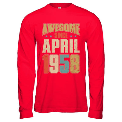 Vintage Retro Awesome Since April 1958 63th Birthday-T-Shirt & Hoodie-Long Sleeve T-Shirt-Red