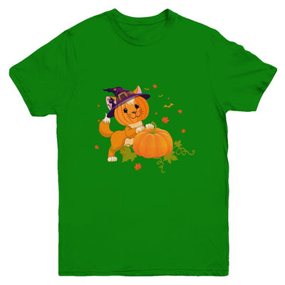 Funny Halloween Cat Pumpkin Costume Youth-Youth Shirt-Youth T-Shirt-Irish Green