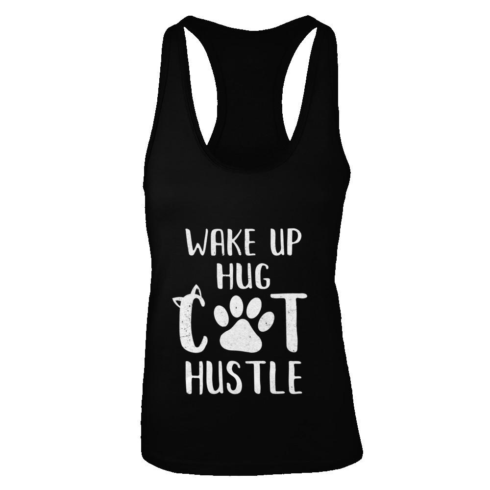 Wake Up Hug Cat Hustle Cats Lover Gift-T-Shirt & Tank Top-Women's Ideal Racerback Tank-Black