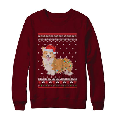 Corgi Christmas Ugly Sweater Lights Dog Xmas Gift-T-Shirt & Sweatshirt-Crewneck Sweatshirt-Maroon