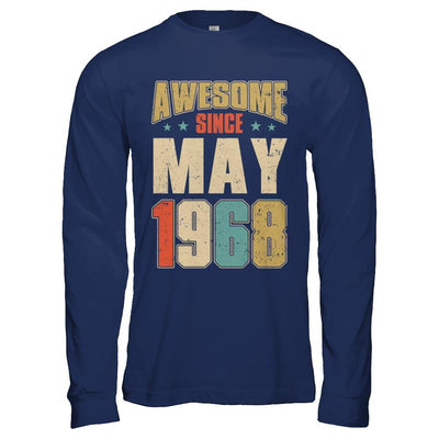 Vintage Retro Awesome Since May 1968 53th Birthday-T-Shirt & Hoodie-Long Sleeve T-Shirt-Navy