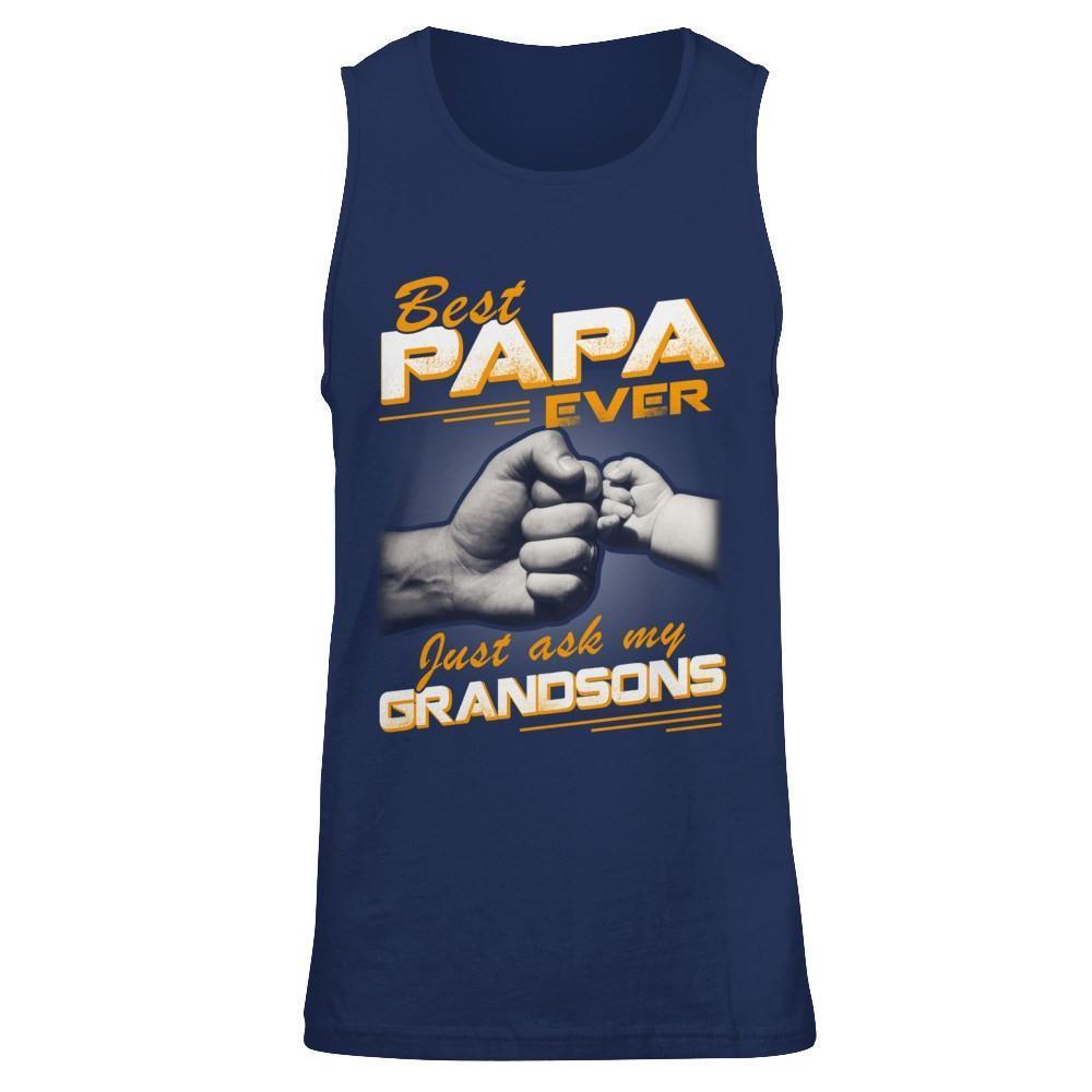 Best Papa Ever Just Ask My Grandsons-T-Shirt & Hoodie-Unisex Tank-Navy