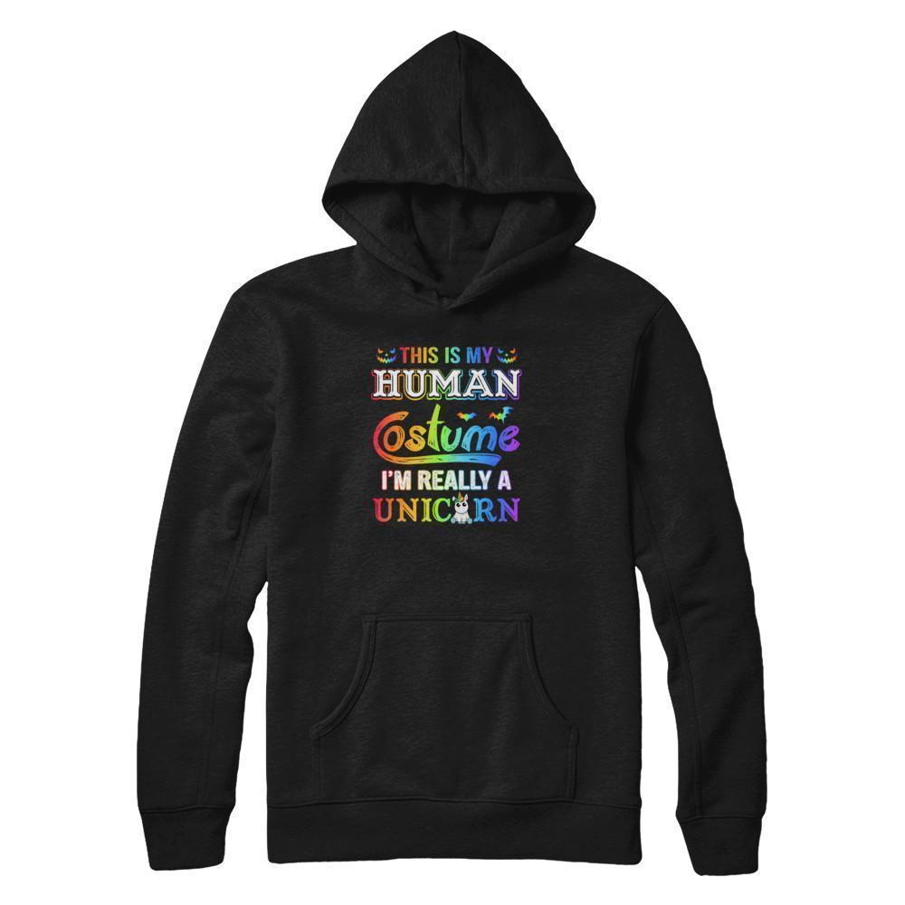 Halloween This Is My Human Costume I'm Really A Unicorn-T-Shirt & Tank Top-Pullover Hoodie-Black