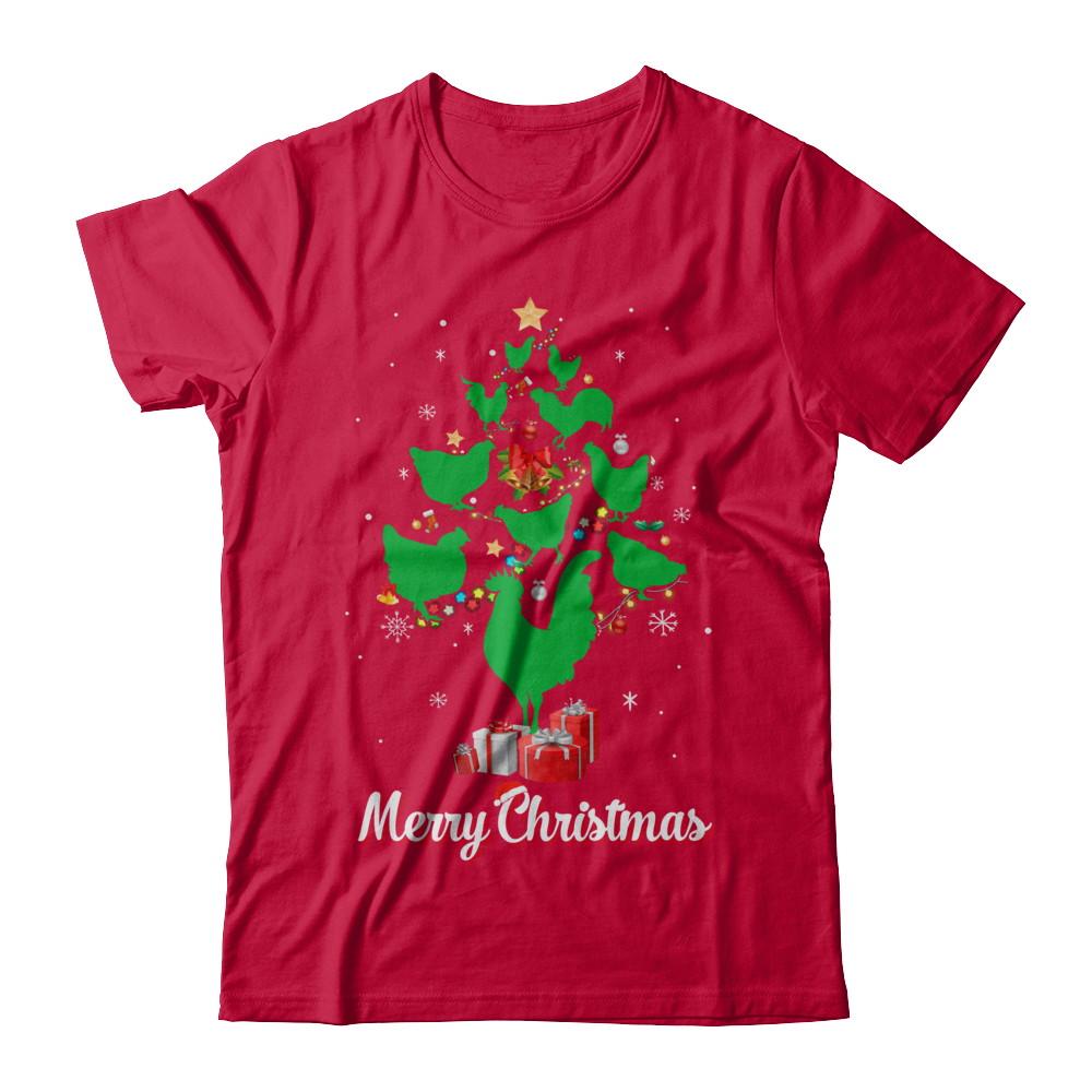 Funny Chicken Merry Christmas Tree Ugly Sweater-T-Shirt & Sweatshirt-Classic T-Shirt-Red