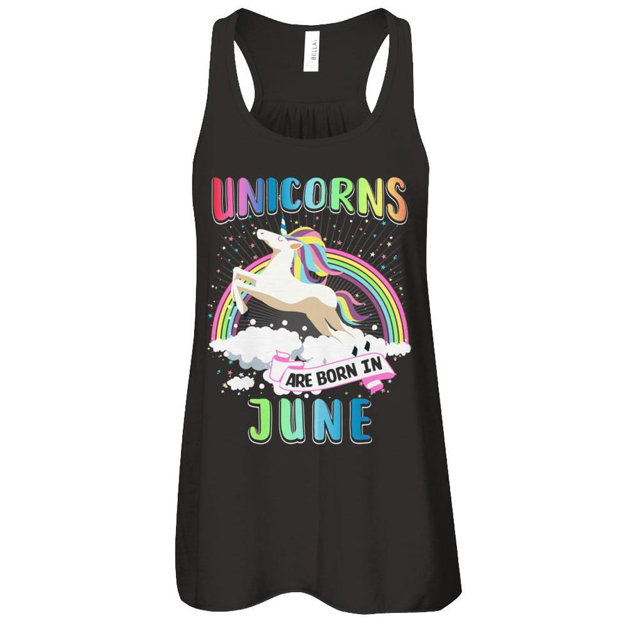 Unicorns Are Born In June Colorful Fun Birthday-T-Shirt & Tank Top-Women's Flowy Racerback Tank-Black