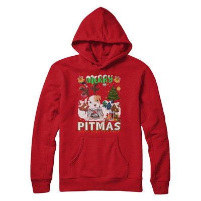 Cute Pitbull Christmas Merry Pigmas Ugly Sweater Christmas-T-Shirt & Sweatshirt-Pullover Hoodie-Red