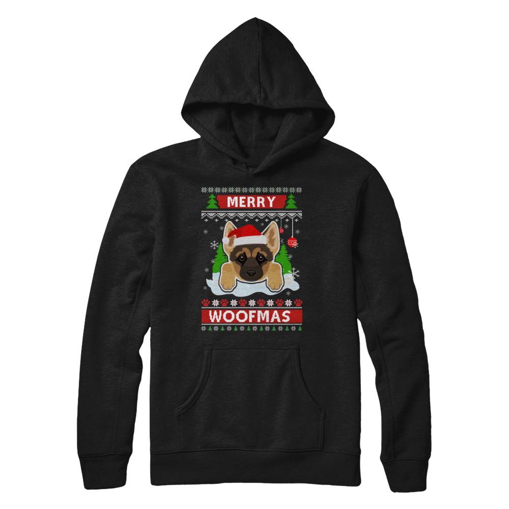 German Shepherd Merry Woofmas Ugly Christmas Sweater-T-Shirt & Sweatshirt-Pullover Hoodie-Black
