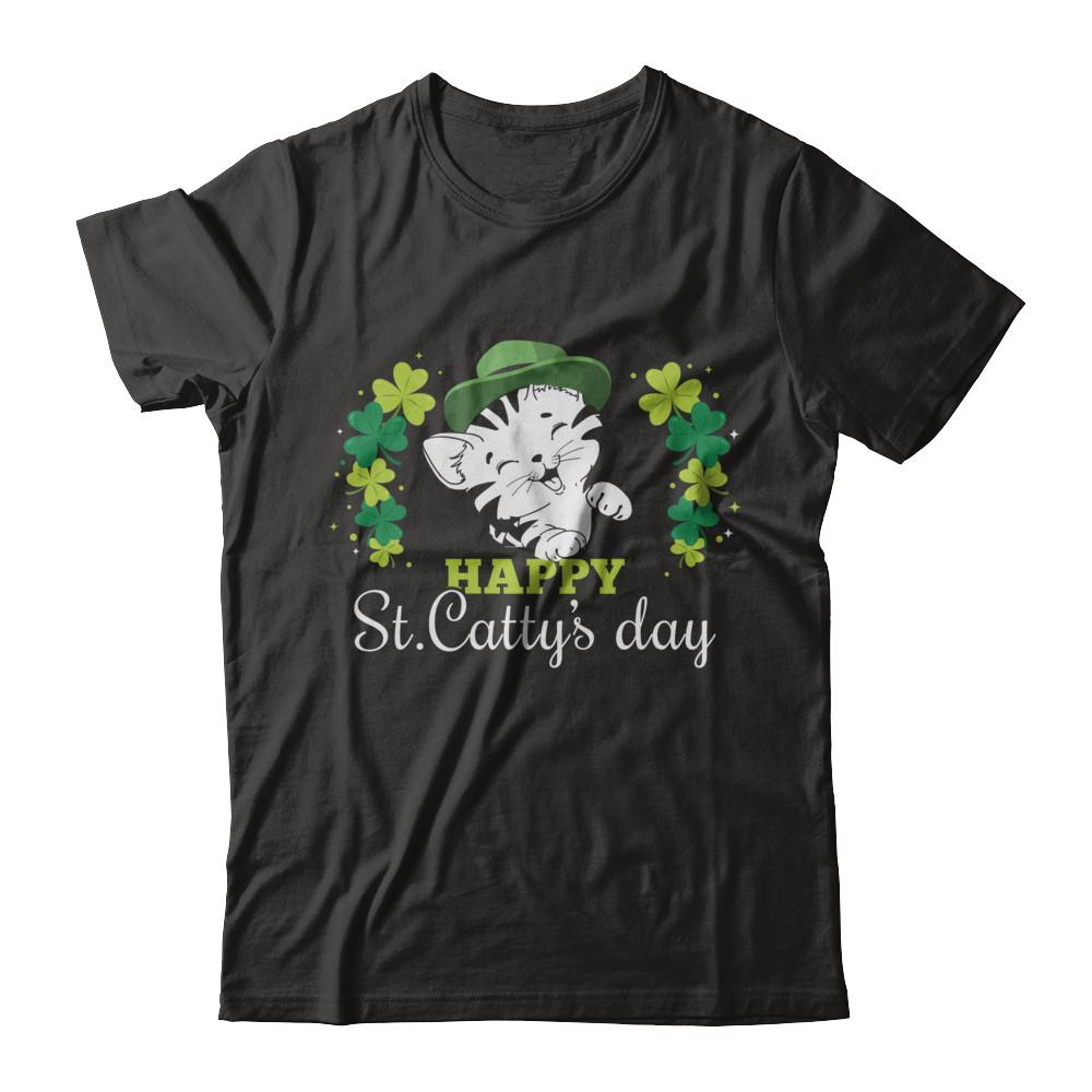 Happy St Catty's Day Saint Patrick's Day Cat-T-Shirt & Hoodie-Premium T-Shirt-Black