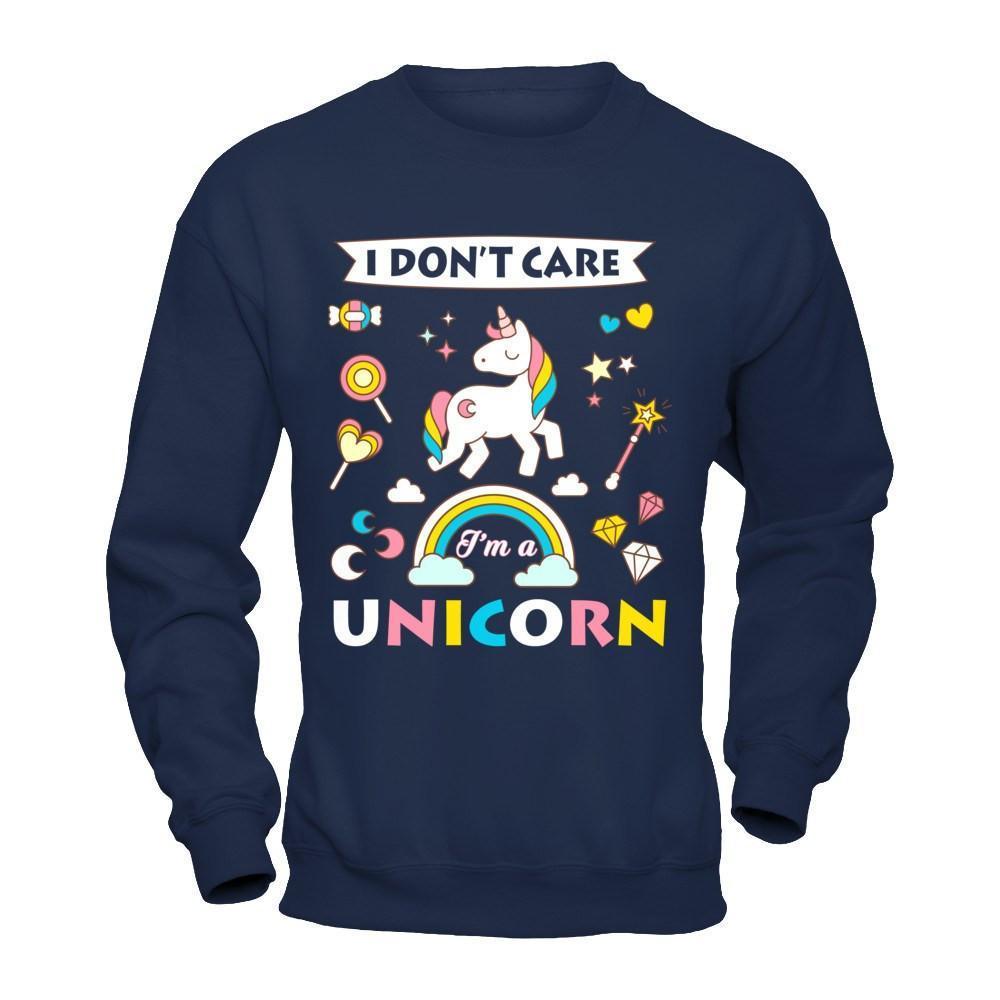 I Dont Care I'am A Unicorn-T-Shirt & Hoodie-Crewneck Sweatshirt-Navy