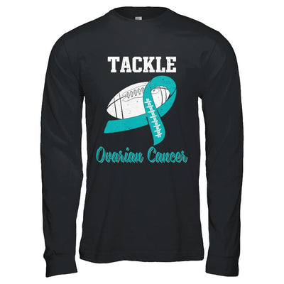 Football Survivor Tackle Teal Ovarian Cancer Awareness-T-Shirt & Hoodie-Long Sleeve T-Shirt-Black