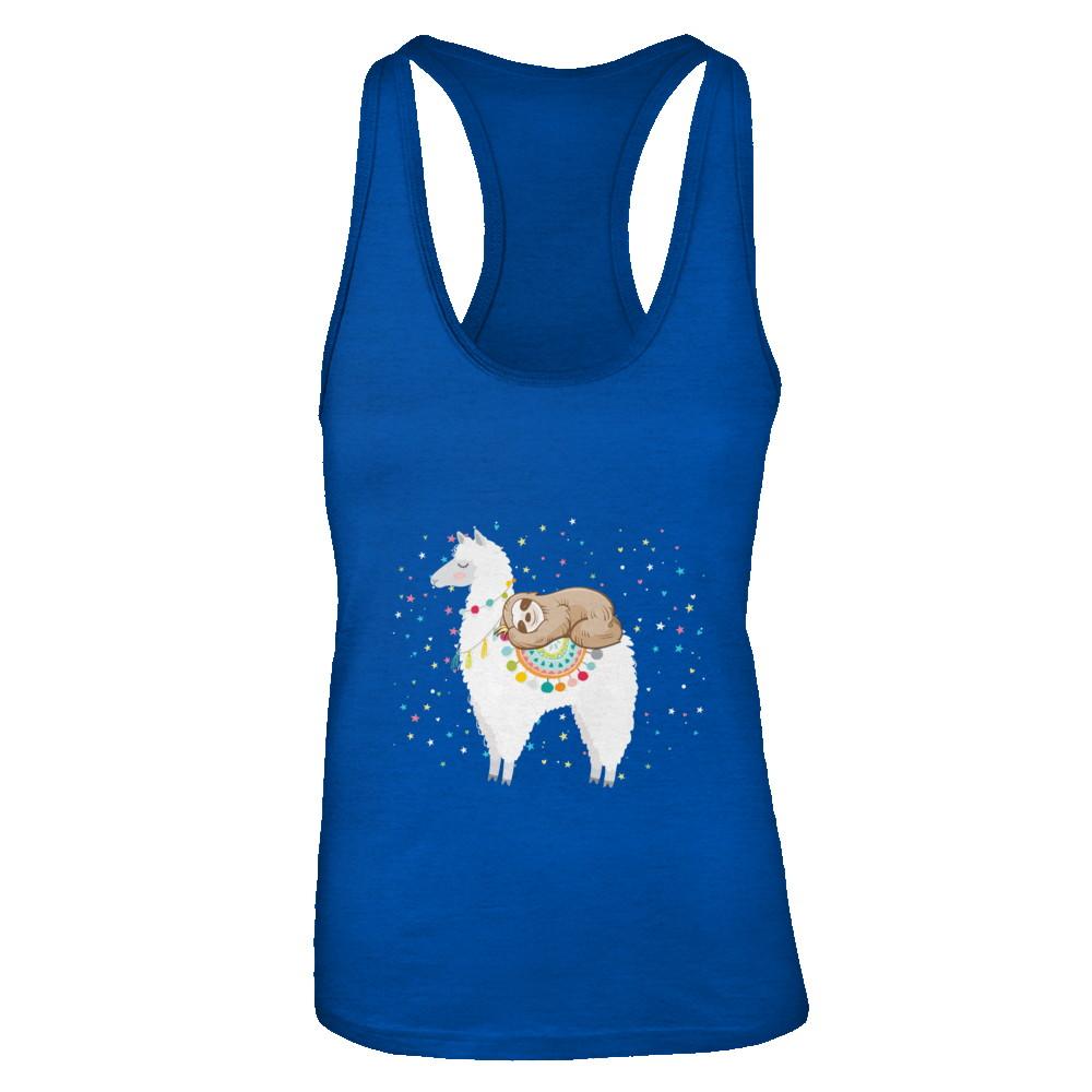Funny Sloth Riding Llama Lover-T-Shirt & Tank Top-Women's Ideal Racerback Tank-Royal