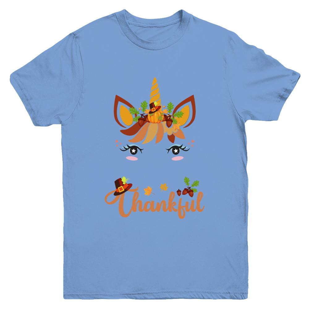 Thanksgiving Unicorn Pumpkin For Kids Youth-Youth Shirt-Youth T-Shirt-Carolina Blue