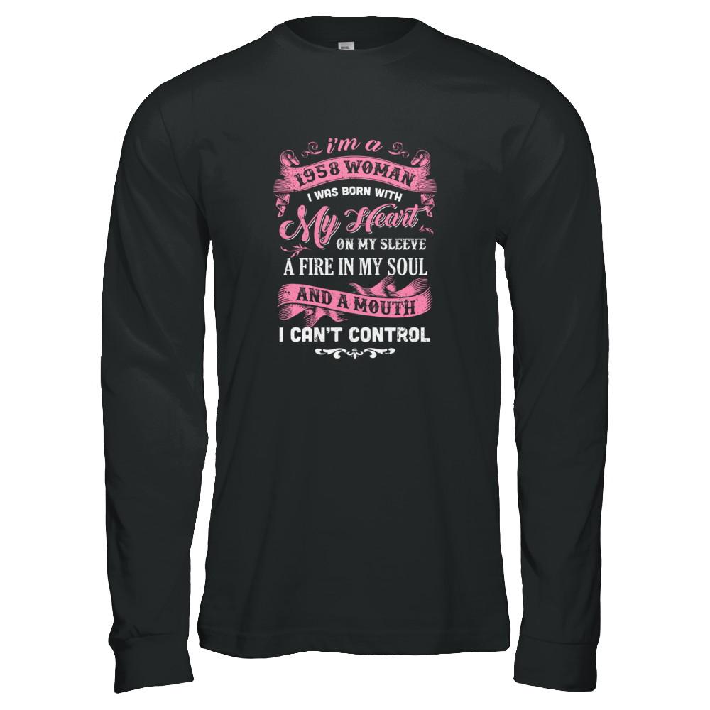 Vintage 1958 Woman 63 Birthday I Was Born With My Heart-T-Shirt & Tank Top-Long Sleeve T-Shirt-Black