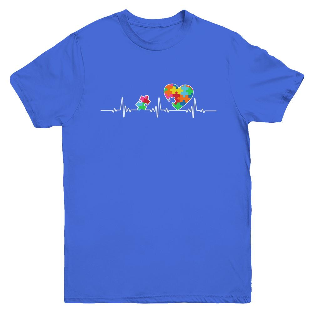 Autism Puzzle Heartbeat Autism Awareness Youth-Youth Shirt-