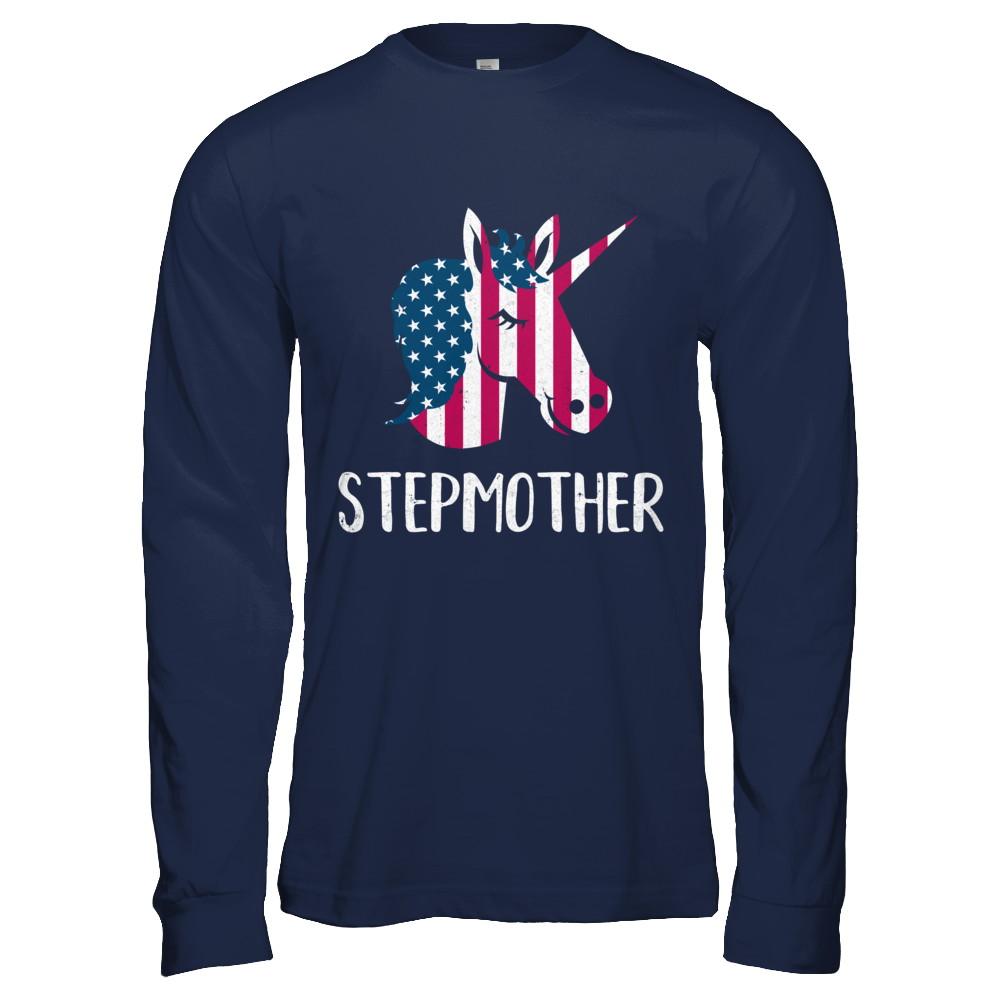 Patriotic Stepmother Unicorn Americorn 4Th Of July-T-Shirt & Hoodie-Long Sleeve T-Shirt-Navy