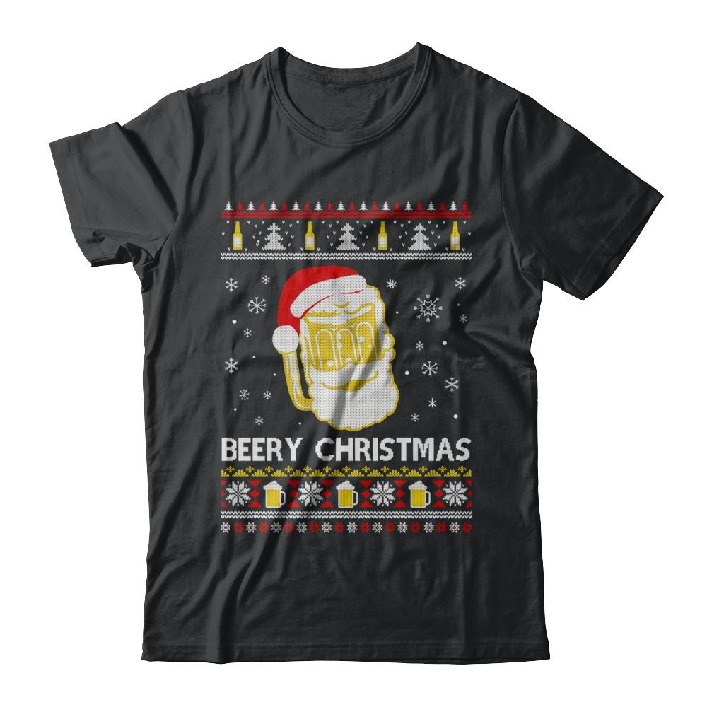 Beery Christmas Ugly Christmas Sweater Christmas Beer-T-Shirt & Sweatshirt-Classic T-Shirt-Black