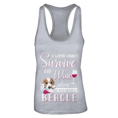 A Woman Can't Survive On Wine Alone Beagle Dog-T-Shirt & Tank Top-Women's Ideal Racerback Tank-Heather Grey