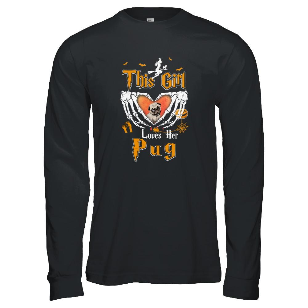 This Girl Love Her Dog Pug Halloween-T-Shirt & Tank Top-Long Sleeve T-Shirt-Black