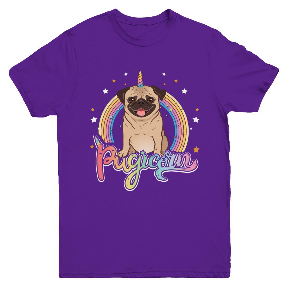Rainbow Pugicorn Pug Unicorn For Kids Youth-Youth Shirt-Youth T-Shirt-Purple