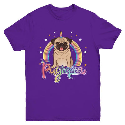 Rainbow Pugicorn Pug Unicorn For Kids Youth-Youth Shirt-Youth T-Shirt-Purple