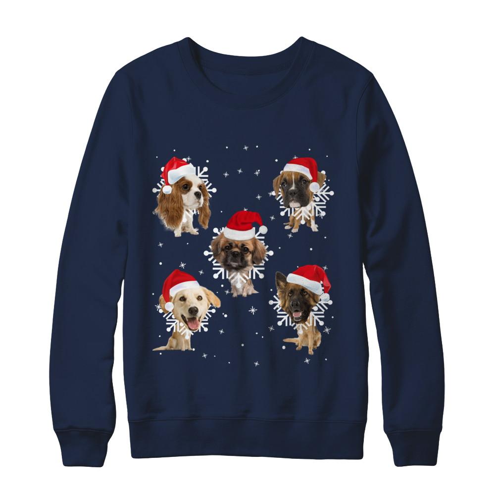 Cute Dog's Christmas Snowflakes Cat Claus-T-Shirt & Sweatshirt-Crewneck Sweatshirt-Navy