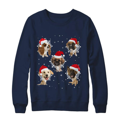 Cute Dog's Christmas Snowflakes Cat Claus-T-Shirt & Sweatshirt-Crewneck Sweatshirt-Navy